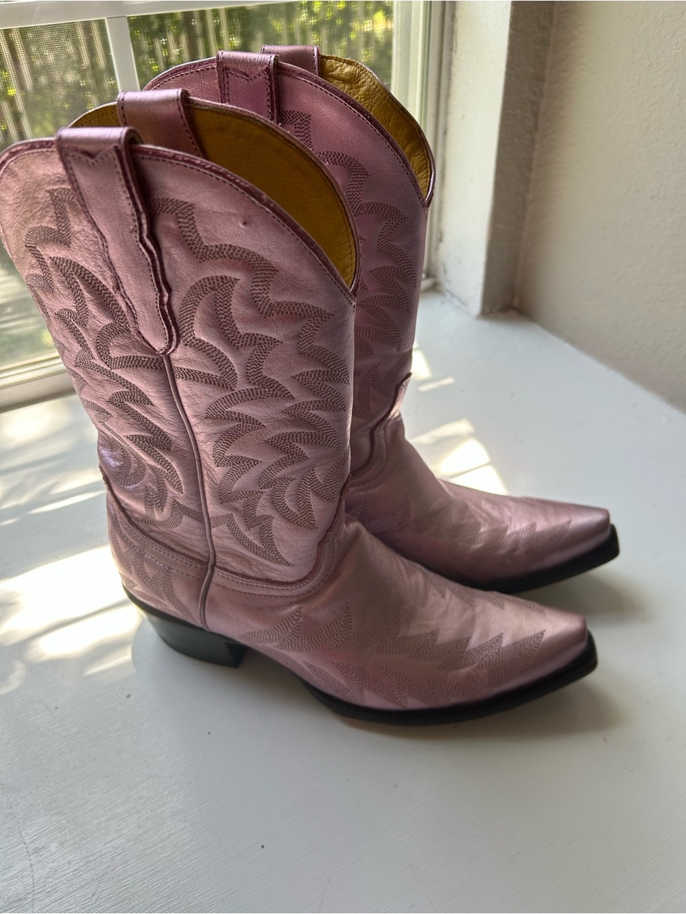 Metallic Pink Western Heeled Boots for Women